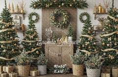 Wreaths Trees Wicker Baskets Gifts Christmas Backdrop - Layoris