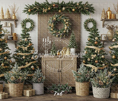 Wreaths Trees Wicker Baskets Gifts Christmas Backdrop - Layoris