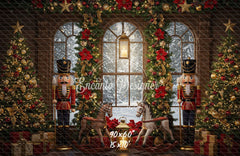 Nutcracker Rocking Horses Poinsettia Christmas Backdrop - Layoris