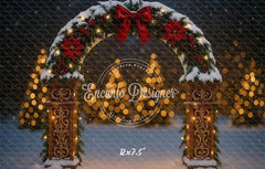 Snowy Arch Red Bow Poinsettia Lights Christmas Backdrop - Layoris