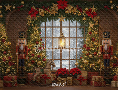 Nutcracker Rocking Horse Poinsettia Gifts Christmas Backdrop - Layoris