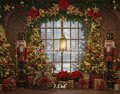 Nutcracker Rocking Horse Poinsettia Gifts Christmas Backdrop - Layoris