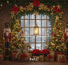 Nutcracker Rocking Horse Poinsettia Gifts Christmas Backdrop - Layoris