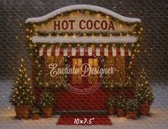 Hot Cocoa Shop Snowy Lights Trees Christmas Backdrop - Layoris