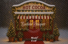 Hot Cocoa Shop Snowy Lights Trees Christmas Backdrop - Layoris