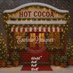 Hot Cocoa Shop Snowy Lights Trees Christmas Backdrop - Layoris