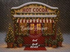 Hot Cocoa Shop Snowy Lights Trees Christmas Backdrop - Layoris