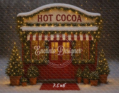 Hot Cocoa Shop Snowy Lights Trees Christmas Backdrop - Layoris