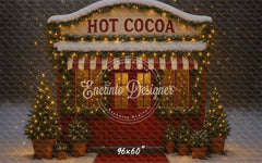 Hot Cocoa Shop Snowy Lights Trees Christmas Backdrop - Layoris