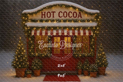 Hot Cocoa Shop Snowy Lights Trees Christmas Backdrop - Layoris