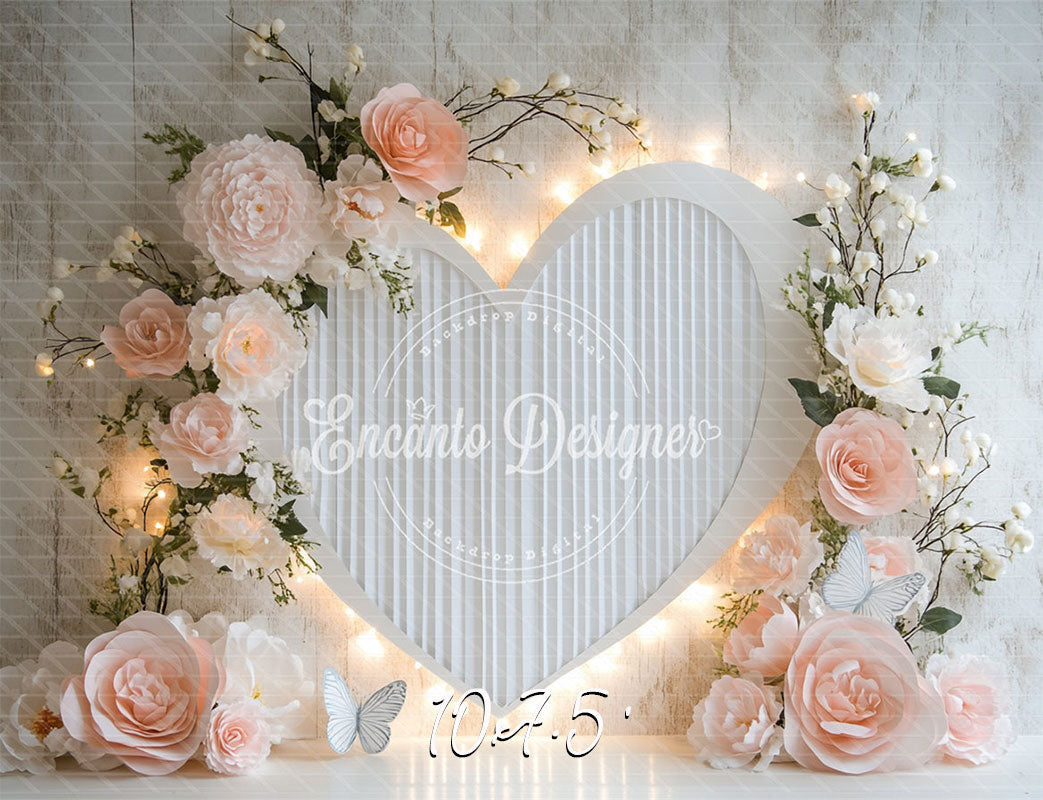 Love Heart Floral Valentine'S Day Photo Backdrop - Layoris
