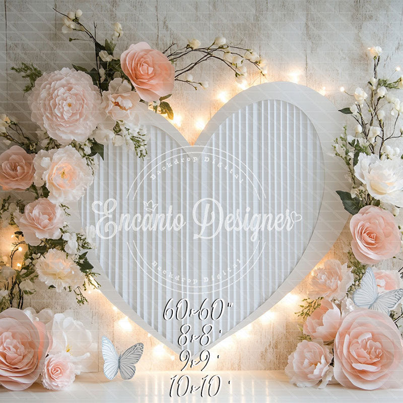 Love Heart Floral Valentine'S Day Photo Backdrop - Layoris