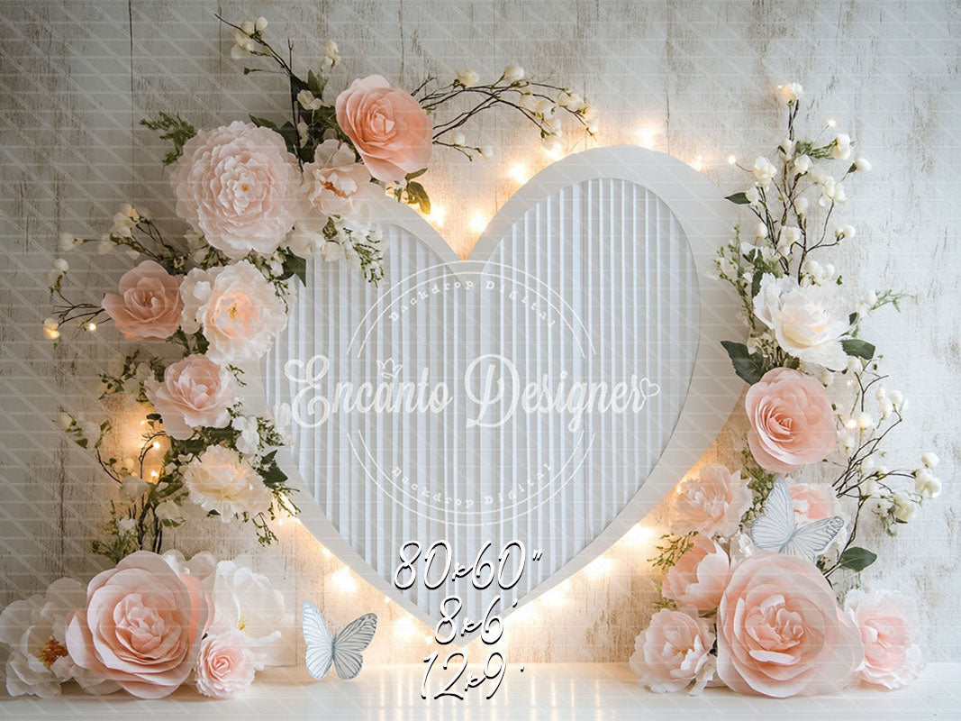 Love Heart Floral Valentine'S Day Photo Backdrop - Layoris