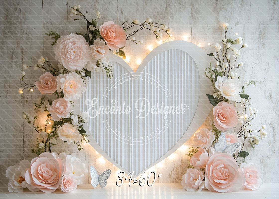 Love Heart Floral Valentine'S Day Photo Backdrop - Layoris