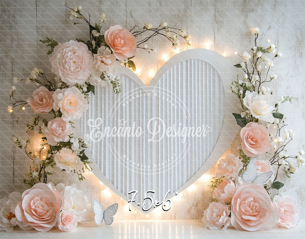 Love Heart Floral Valentine'S Day Photo Backdrop - Layoris