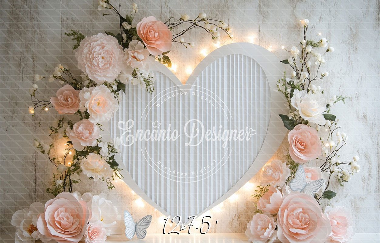 Love Heart Floral Valentine'S Day Photo Backdrop - Layoris