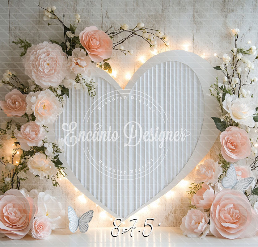 Love Heart Floral Valentine'S Day Photo Backdrop - Layoris