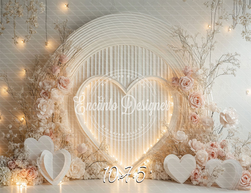 White Heart And Pink Rose Valentine'S Day Backdrop - Layoris