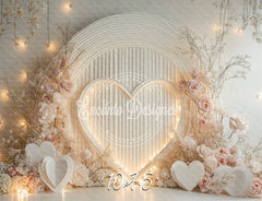 White Heart And Pink Rose Valentine'S Day Backdrop - Layoris