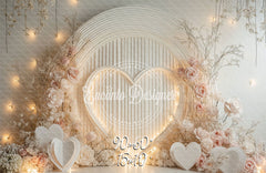 White Heart And Pink Rose Valentine'S Day Backdrop - Layoris