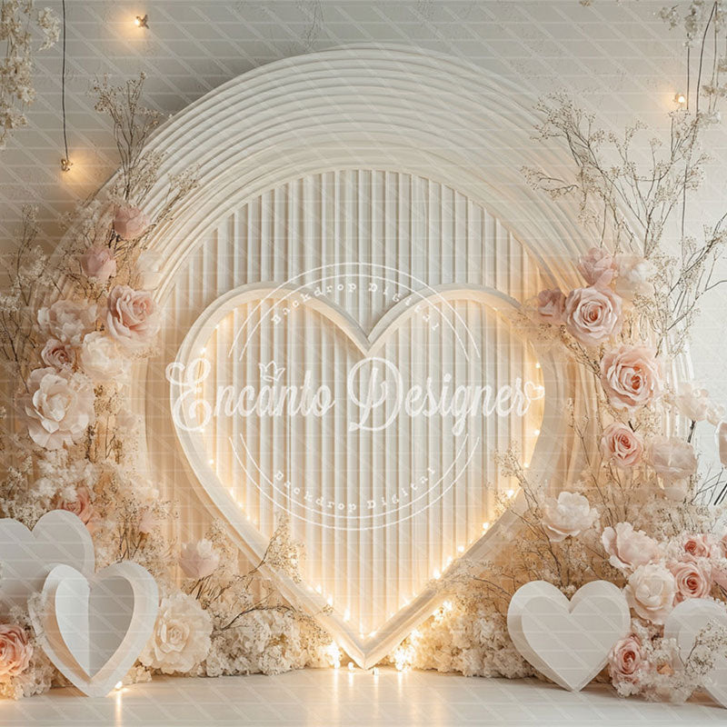 White Heart And Pink Rose Valentine'S Day Backdrop - Layoris