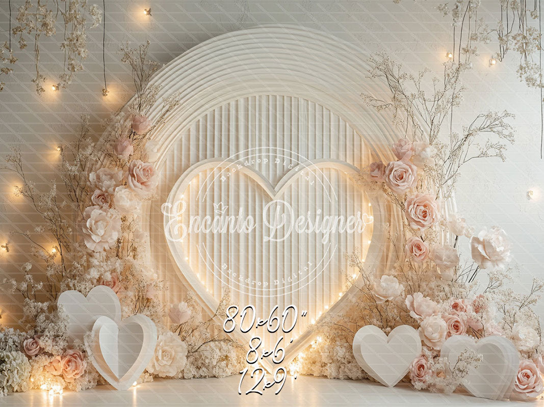 White Heart And Pink Rose Valentine'S Day Backdrop - Layoris