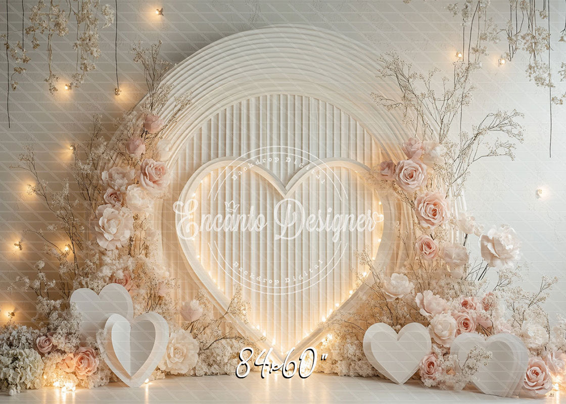 White Heart And Pink Rose Valentine'S Day Backdrop - Layoris