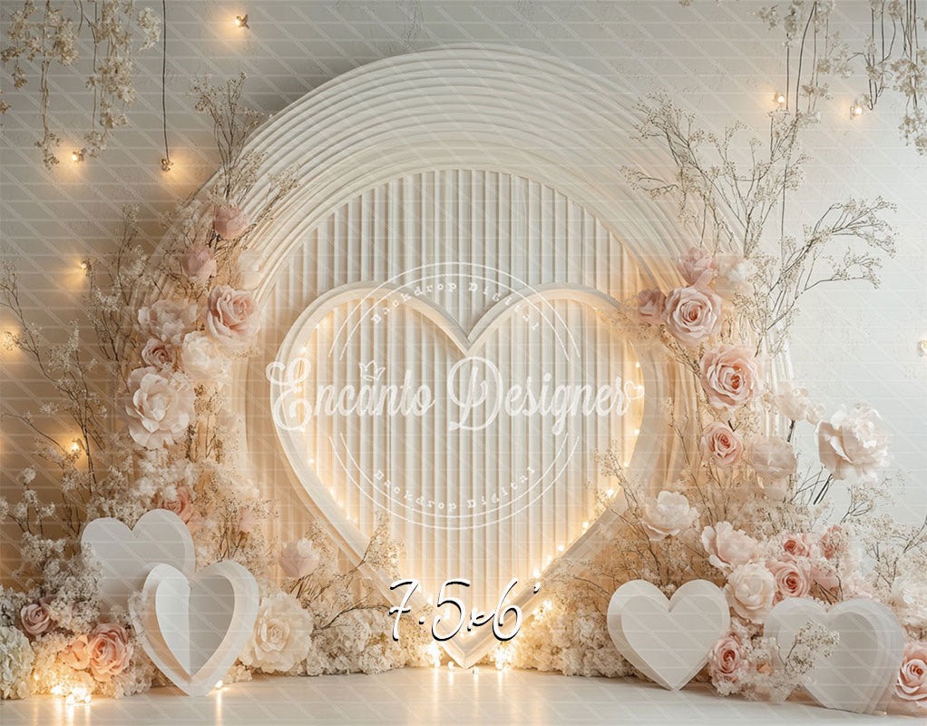 White Heart And Pink Rose Valentine'S Day Backdrop - Layoris