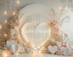 White Heart And Pink Rose Valentine'S Day Backdrop - Layoris
