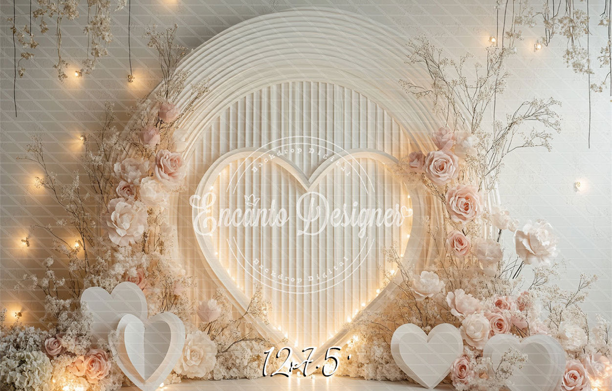 White Heart And Pink Rose Valentine'S Day Backdrop - Layoris