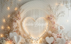 White Heart And Pink Rose Valentine'S Day Backdrop - Layoris