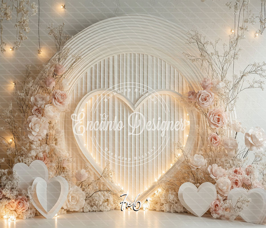 White Heart And Pink Rose Valentine'S Day Backdrop - Layoris