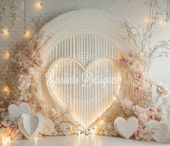 White Heart And Pink Rose Valentine'S Day Backdrop - Layoris