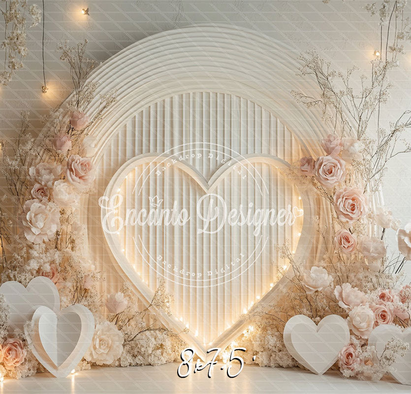 White Heart And Pink Rose Valentine'S Day Backdrop - Layoris