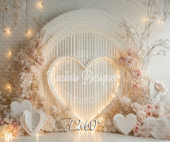 White Heart And Pink Rose Valentine'S Day Backdrop - Layoris