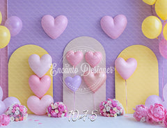 Pink Purple Heart Balloon Photo Backdrop Girlish Shooting Background - Layoris