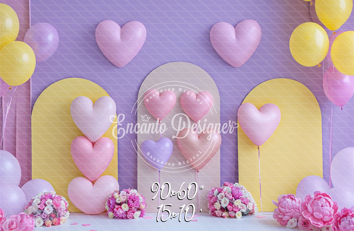 Pink Purple Heart Balloon Photo Backdrop Girlish Shooting Background - Layoris