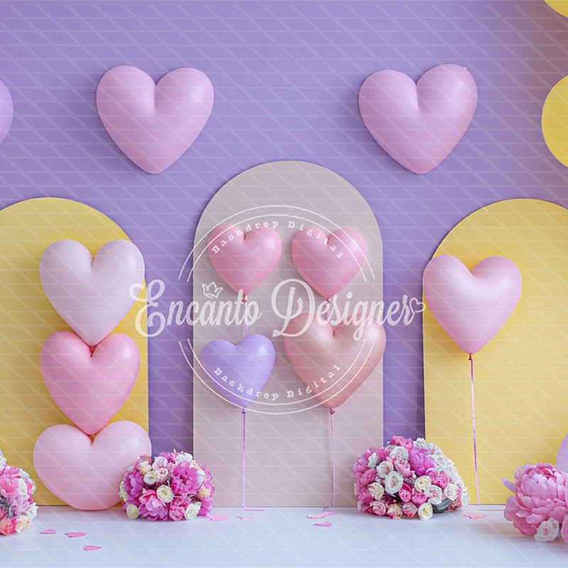 Pink Purple Heart Balloon Photo Backdrop Girlish Shooting Background - Layoris