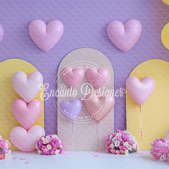 Pink Purple Heart Balloon Photo Backdrop Girlish Shooting Background - Layoris