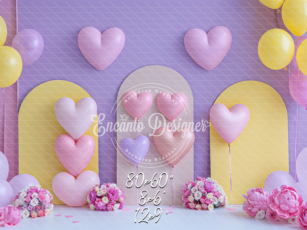 Pink Purple Heart Balloon Photo Backdrop Girlish Shooting Background - Layoris