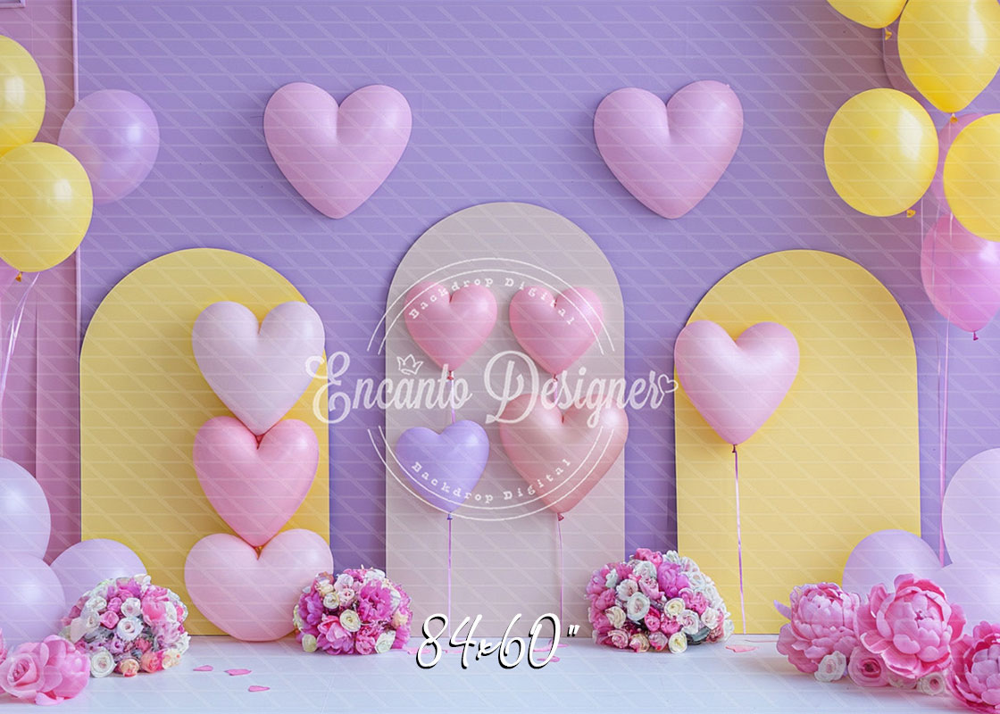 Pink Purple Heart Balloon Photo Backdrop Girlish Shooting Background - Layoris