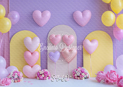 Pink Purple Heart Balloon Photo Backdrop Girlish Shooting Background - Layoris