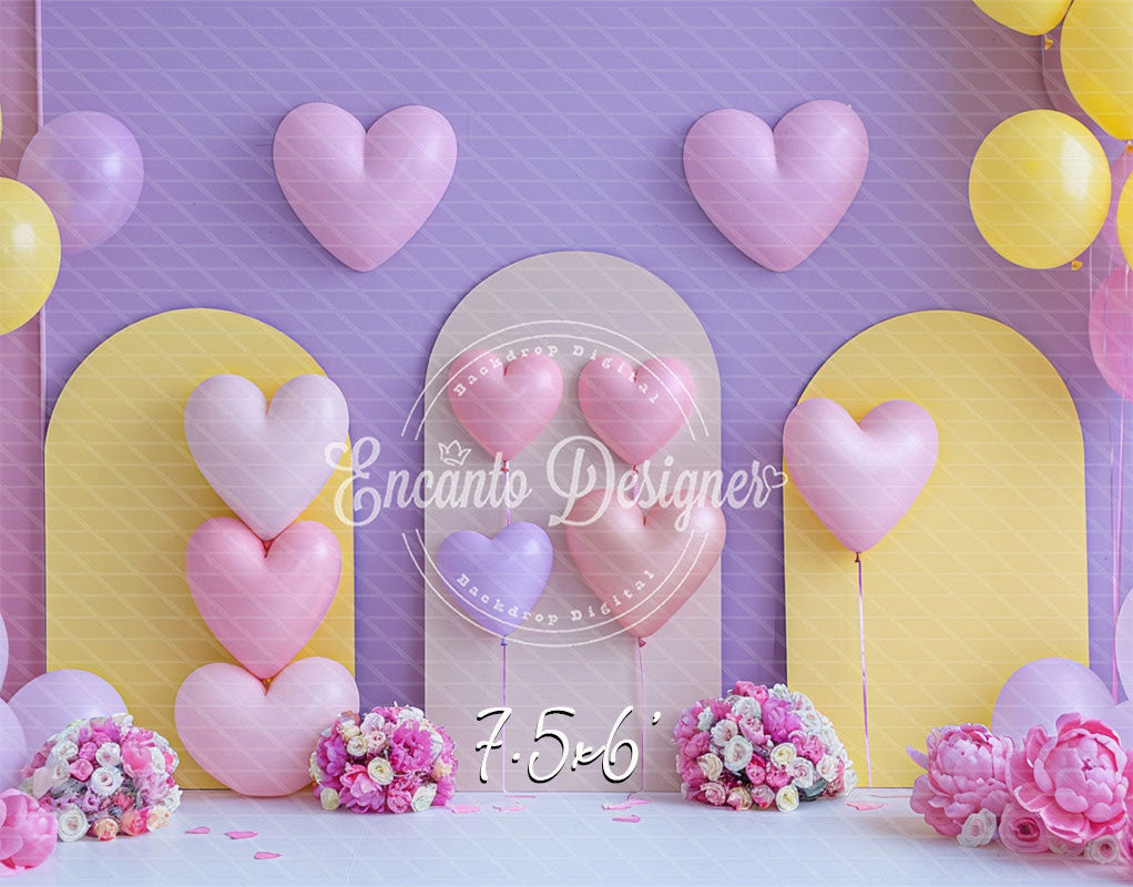 Pink Purple Heart Balloon Photo Backdrop Girlish Shooting Background - Layoris