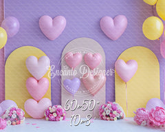 Pink Purple Heart Balloon Photo Backdrop Girlish Shooting Background - Layoris
