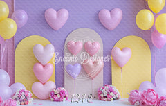 Pink Purple Heart Balloon Photo Backdrop Girlish Shooting Background - Layoris