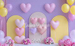 Pink Purple Heart Balloon Photo Backdrop Girlish Shooting Background - Layoris