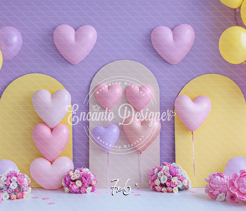 Pink Purple Heart Balloon Photo Backdrop Girlish Shooting Background - Layoris