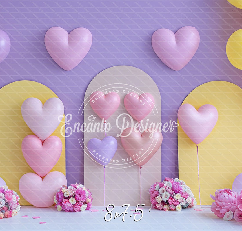 Pink Purple Heart Balloon Photo Backdrop Girlish Shooting Background - Layoris