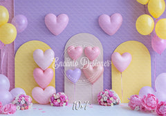 Pink Purple Heart Balloon Photo Backdrop Girlish Shooting Background - Layoris