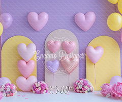 Pink Purple Heart Balloon Photo Backdrop Girlish Shooting Background - Layoris